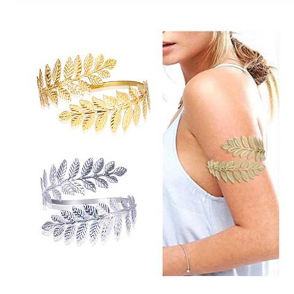 

boho gold color leaves upper arm bracelet for women love retro bracelet bangle jewelry female charms bracelet cuff femme q0719, Black