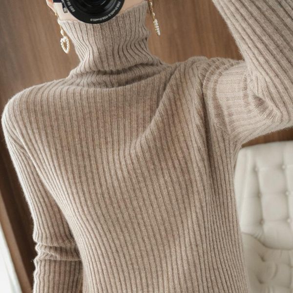 

women's sweaters wool blended autumn/winter 2021 self-cultivation stacked collar drawstring thickened short bottoming sweater, White;black