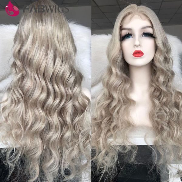 

lace wigs fabwigs ash blonde front wig pre plucked european wavy 13x6 frontal grey human hair can be dye & restyle, Black;brown