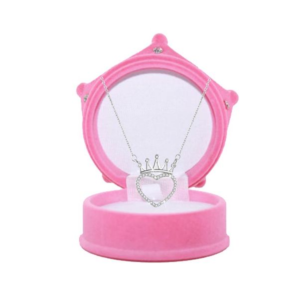 

pendant necklaces crown necklace for girls love woman fashion trend card jewelry gift kids princess castle queen with box, Silver