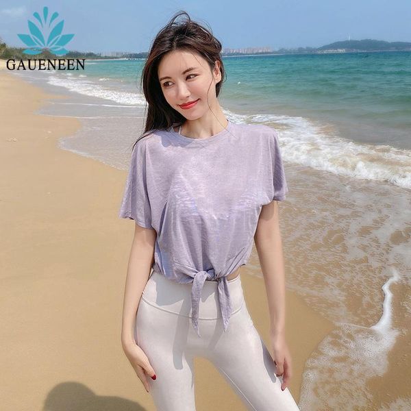 

yoga outfit gaueneen sports t-shirt quick dry workout for women short sleeve loose fit shirts thin breathable gym running crop top