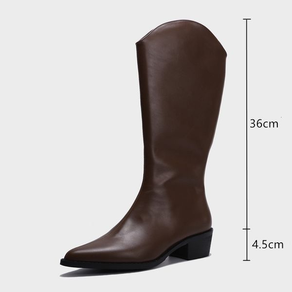 

dress shoes brand microfiber leather women motorcycle boots autumn winter female knee high boots casual chunky heels western cowbo, Black