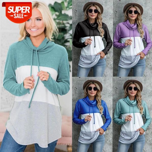 

women's color block patchwork casual pullover long sleeve pile collar loose wild long sweatshirt for autumn daily wear #747g, Black
