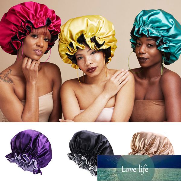 

new fashion women satin night sleep cap hair bonnet hat silk head cover elastic band nightcap bath spa bonnet de nuit, Blue;gray