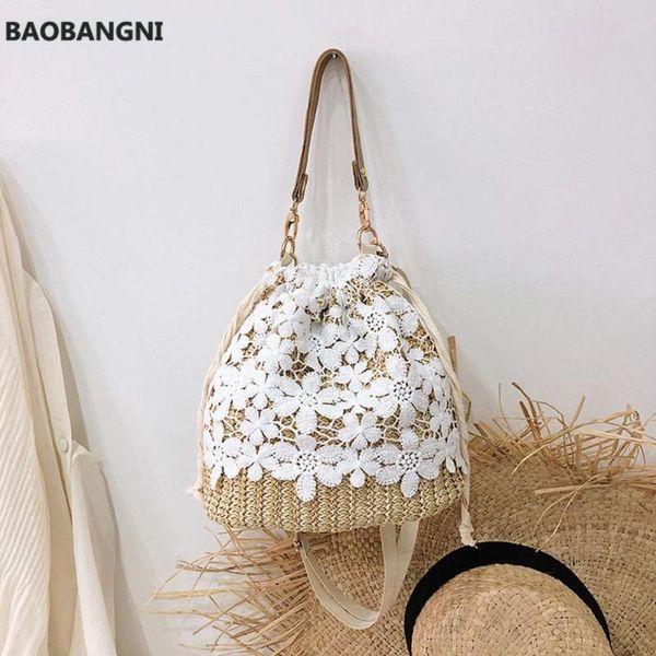 

shoulder bags flower lace straw for women handmade rattan bucket female handbags ladies summer beach crossbody