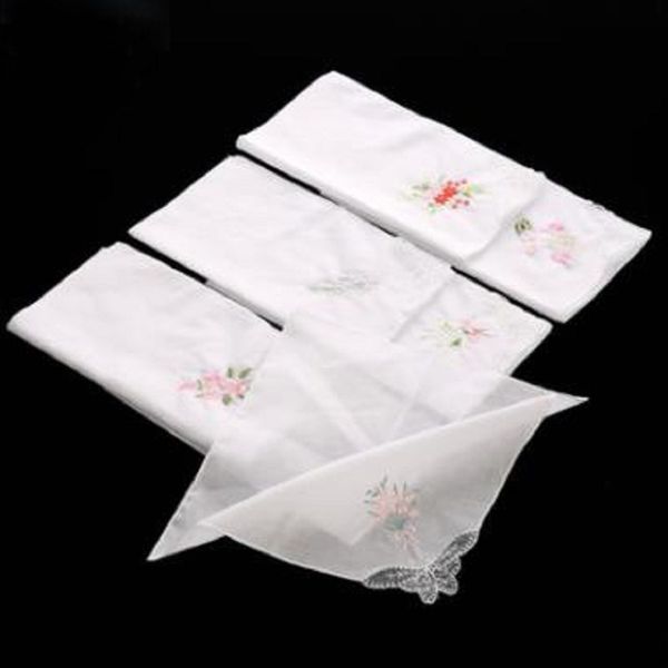 

12 pcs/lot 100% cotton solid white embroidered with lace corner embroidery handkerchief export item 29cm*29cm, Blue;white
