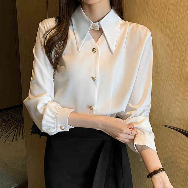 

blouses arrival fashions female blouse spring elegant lapel temper chiffon simple wild tops shirt, White