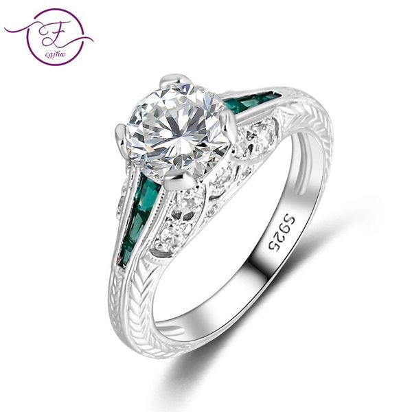 

cluster rings 3ct created green spinel zircon real 925 sterling silver fashion brand fine jewelry for women wholesale men's ring, Golden;silver