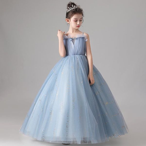 

girl's dresses light blue flower dress layers tulle ruffles spaghetti zipper back ball gown 2021 arrival, Red;yellow