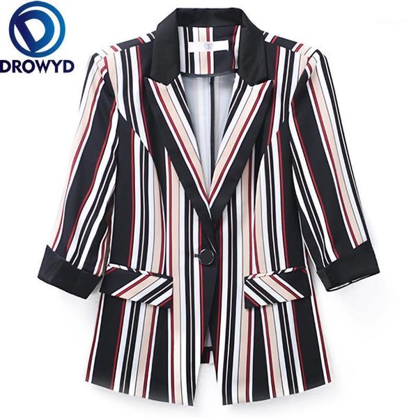 

black striped blazer casual women tailored coat lady office work suit ol styles elegant 4xl pockets slim jacket chic women's suits & bl, White;black