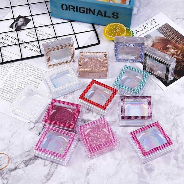 

1pcs square diamond false eyelash packaging box fake 3d mink eyelashes boxes case lashes empty wholesale1