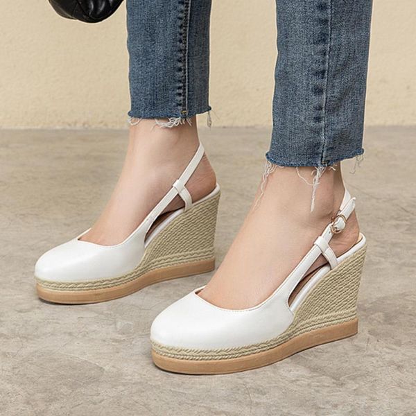 

sandals for women fashion 2021 round toe flip flop chaussures femme buckle platform shoes wedges plus size 35-43, Black