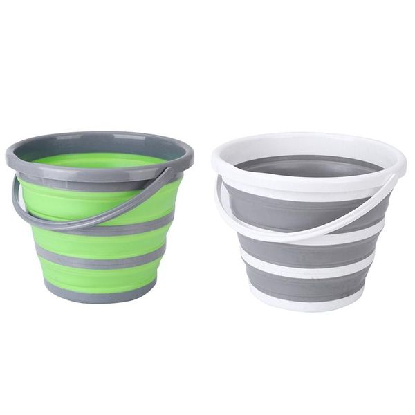 

buckets 2 pcs foldable bucket car wash outdoor fishing round bathroom kitchen green & gray