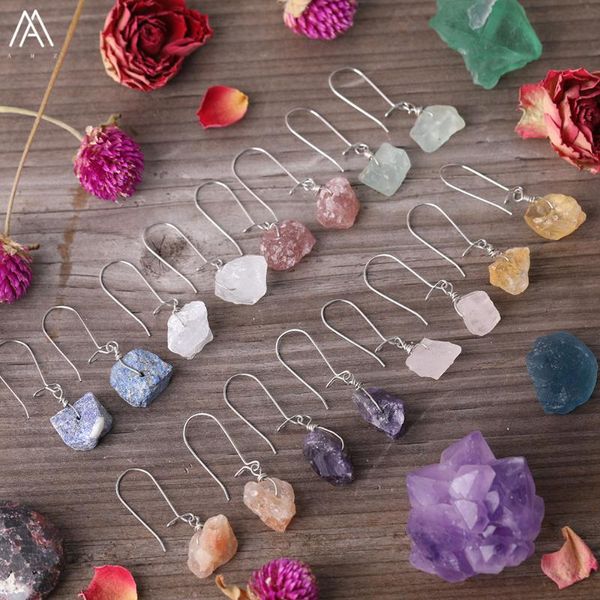 

bronze silvery wire wrap natural strawberry quartz chunky beads dangle hook earrings women stone drop earring jewelry & chandelier, Silver