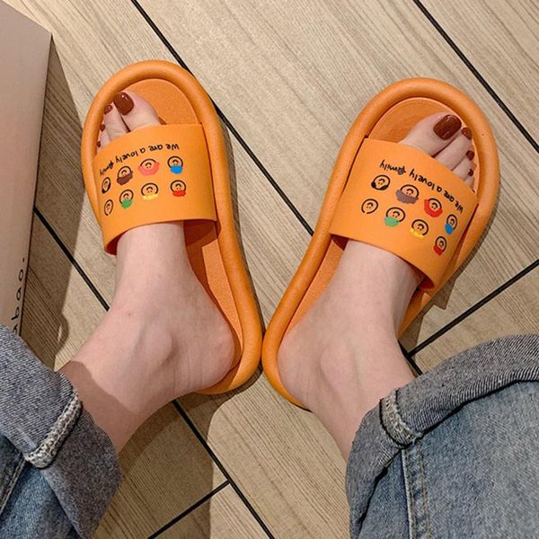 

women slippers family printing cartoon home thick sole sandals shoes ladies flip flops indoor flat ladie slides, Black