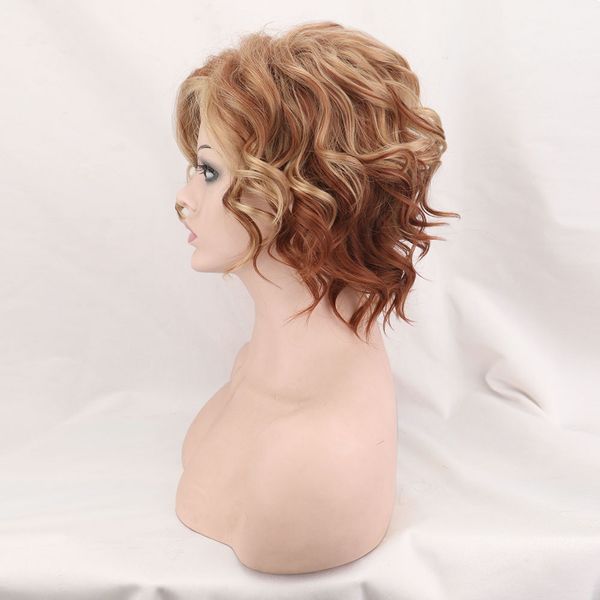 

women bob synthetic blonde light short wavy wigs natural hair curly fluffy wig for womenfactory direct, Black