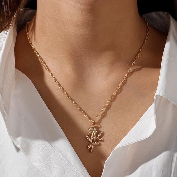 

chokers korean style elegant rose pendants necklaces for women exquisite gold silver color chain jewelry valentine's day gifts, Golden;silver