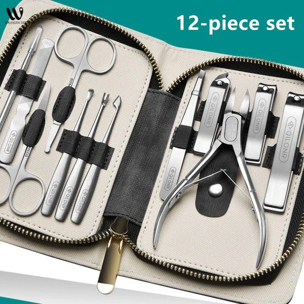 

12-piece stainless steel nail clippers set black high-end customized beauty tools full art kits