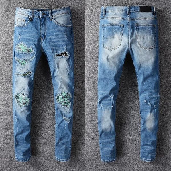 

men's jeans 2021 fashion brand high street woman men slim high-profile elastic waist stretch skinny #658, Blue