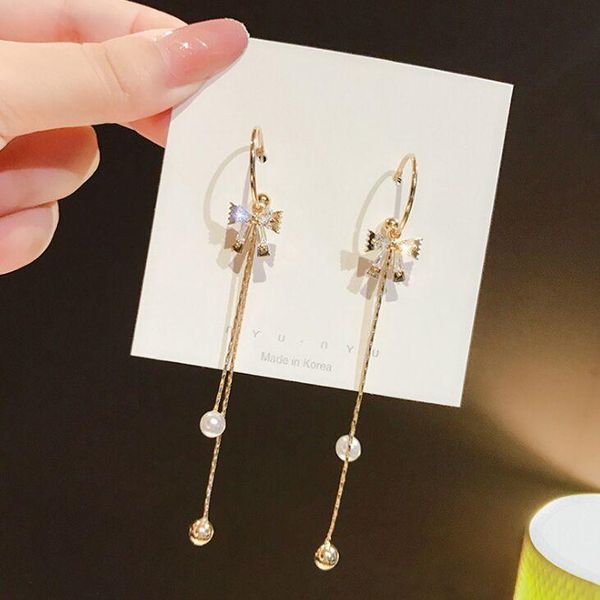 

dangle & chandelier delicate crystal bowknot tassels long drop earrings for banquet party wedding all-match women girl fashion jewelry, Silver