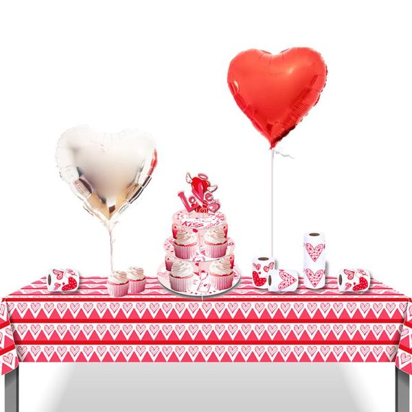 

disposable dinnerware 130*220cm pe red sweet heart wedding bride to be party tablecloths tablecovers valentine's day decorations