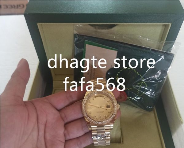 

est luxury fashion watches 18k yellow gold diamond dial & bezel 18038 watch automatic men's wristwatch, Slivery;brown