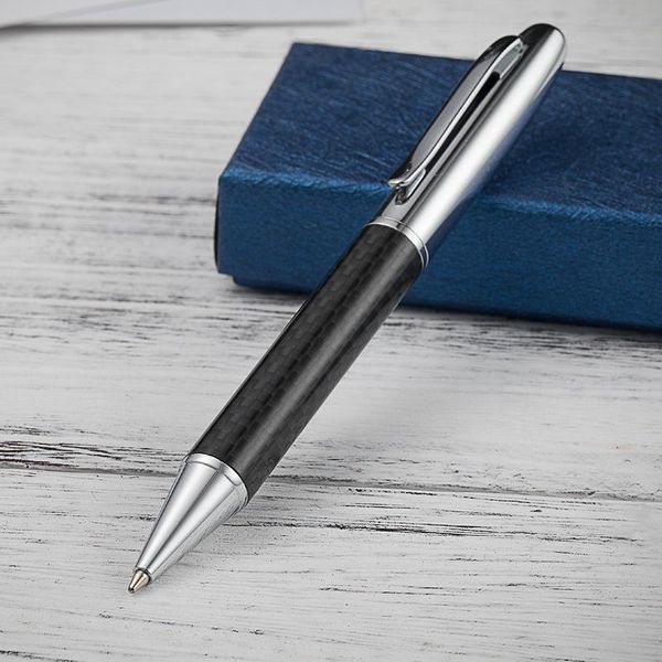 

ballpoint pens turn the metal cork grain pen advertising gift carbon fiber ink, Blue;orange