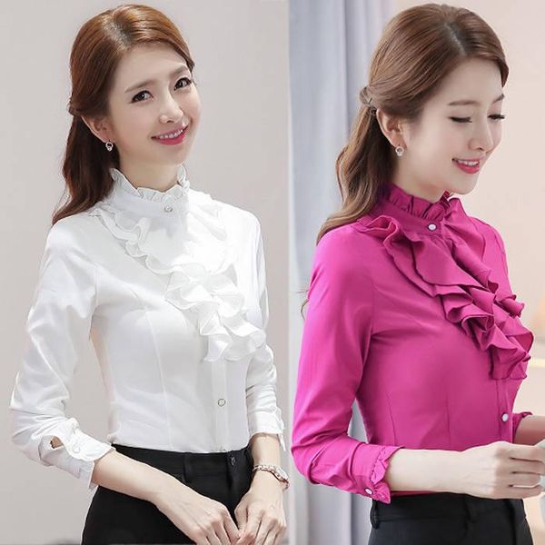 

women's blouses & shirts women blouse spring autumn st collar long-sleeved shirt ol ruffle blusas ropa de mujer, White