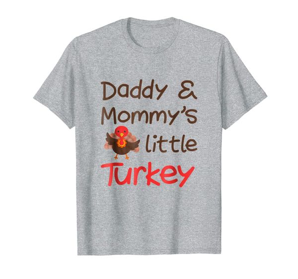 

daddy mommy's little turkey thanksgiving family t-shirt, White;black