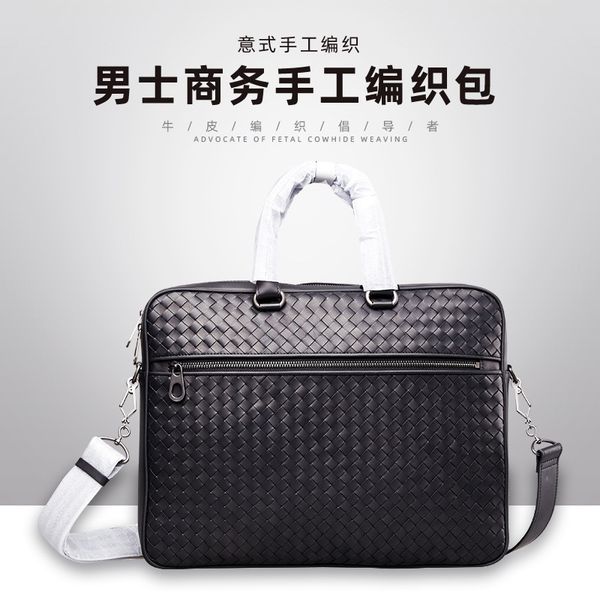 

real men's leather briefcase busins men's hand woven handbag multifunctional bag