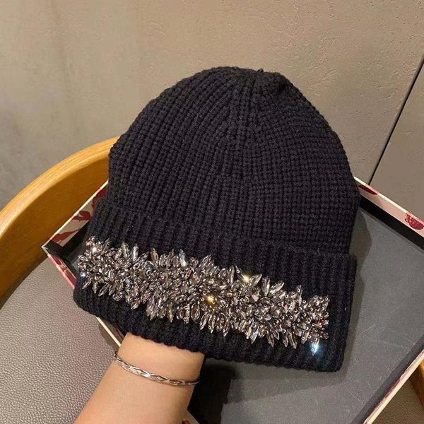 

beanies elegant women rhinestone knitted hat winter beanie skullies hats vogue ladies walking warm bonnet thick knit female