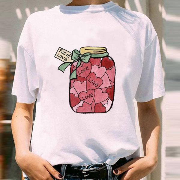 

women's t-shirt women lovely sweet love cartoon cute 90s happy valentine's day fashion lady print clothes tees tshirt, White