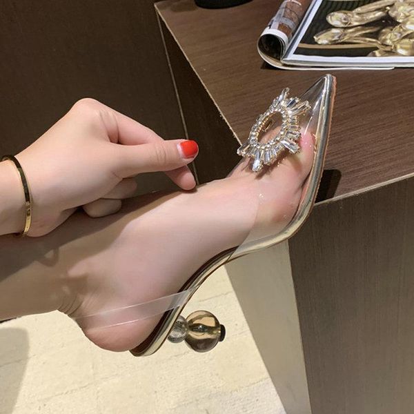 

dress shoes 2021 summer pointed rhinestone sandals female ladies high heels net red crystal slippers wear, Black