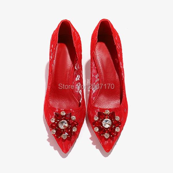 

fashion luxury lace crystal shoes pointed toe stiletto slip on women party wedding high heels bling rhinestone bridal dress, Black