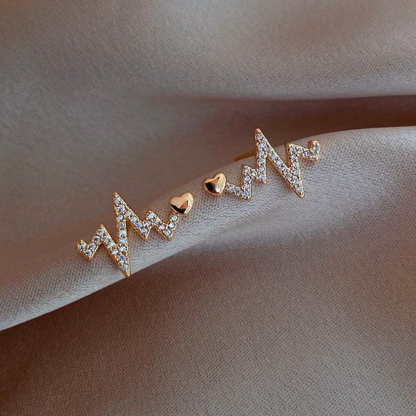 

stud 2021 creative heart electrocardiogram earrings for women gold color rhinestone piercing jewelry accessory gift, Golden;silver