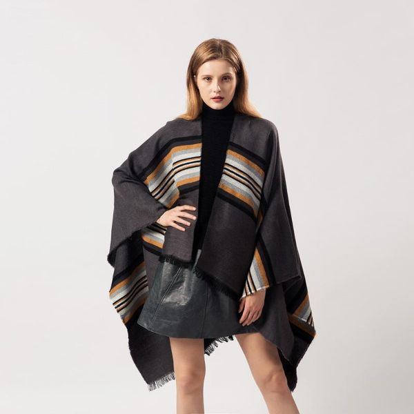 

scarves 2021 oversize winter women cashmere ponchos and capes female fashion pashmina ladies knit shawl cape blanket stoles, Blue;gray