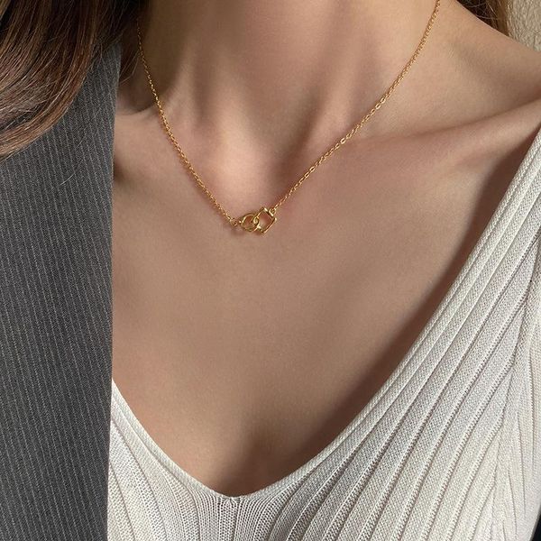 

chains necklace double-ring clavicle stylish square gold annulus pendant charm creative girl elegant chain jewelry gift, Silver
