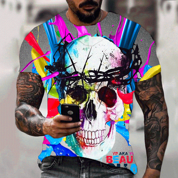 

men's t-shirts skull t-shirt summer boys and girls outdoor sports running colorful 3d printing children's shirt breathable street, White;black