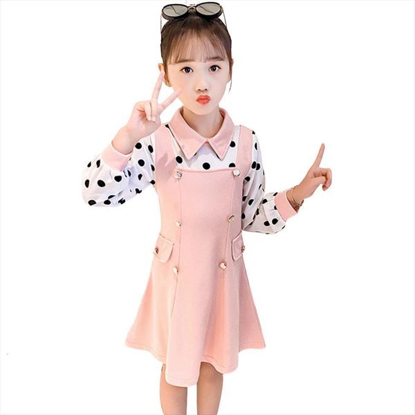 

girl patchwork for dot dresses pattern party child spring autumn costume girls 6 8 10 12 14, Red;yellow