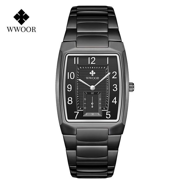 

wristwatches wwoor brand fashion men's watches black rectangle stainless steel quartz watch 3atm waterproof wristwatch relogio masculin, Slivery;brown