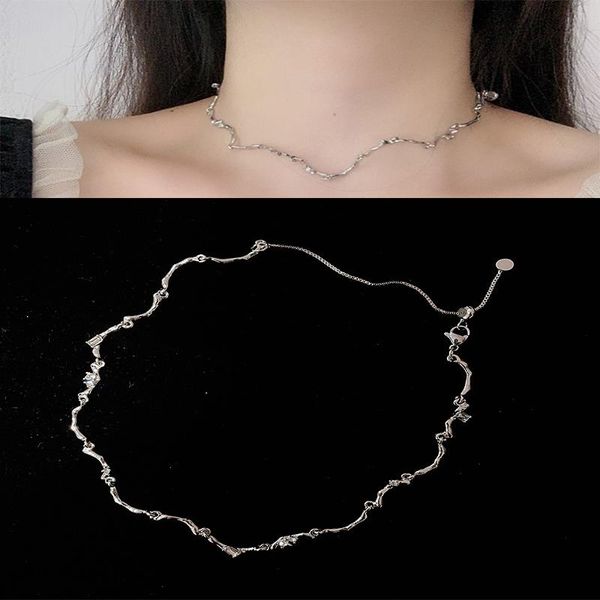 

chokers minimalist korean fashion metal wave pattern chain for women vintage bling crystal necklaces female jewelry anniversary, Golden;silver