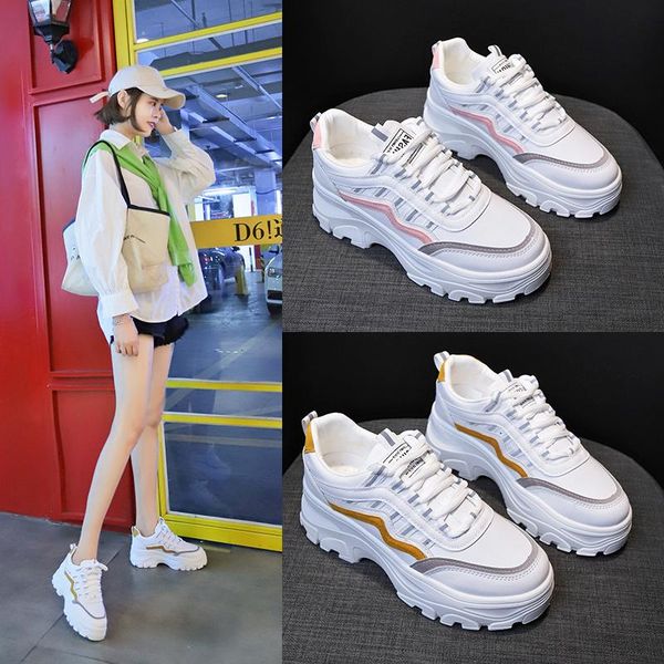 

women chunky sneakers fashion platform sneakers white ladies brand designer casual shoes woman leather sports dad shoes female 6, Black