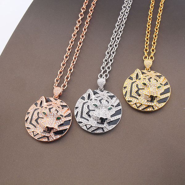 

creative leopard chain micro inlaid zircon necklace copper plated 14k pendant jewelry 24 inches, Silver