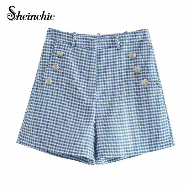 

women's shorts korean fashion blue plaid women 2021 summer loose casual high waist short femme clothing, White;black