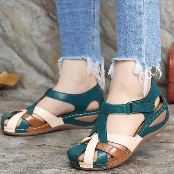 

summer hollow out ladies sandals plus size 43 retro cross breathable casual shoes round toe wedges, Black