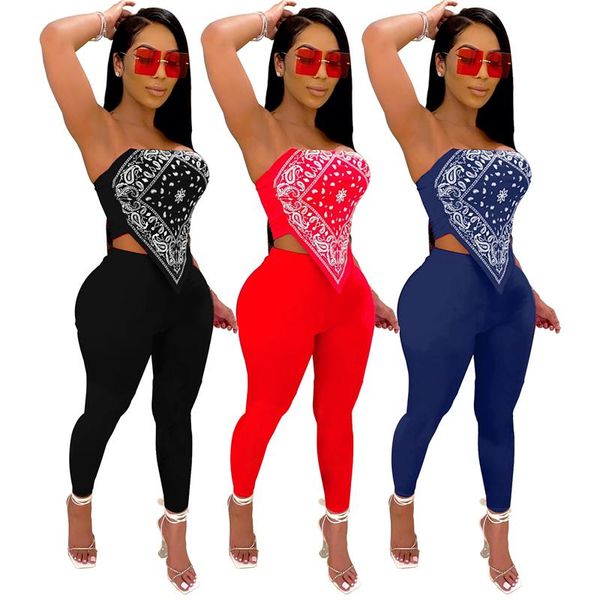 

women's two piece pants cutubly strapless set bandana scarf print crop and pencil suit women outfits club tracksuit, White