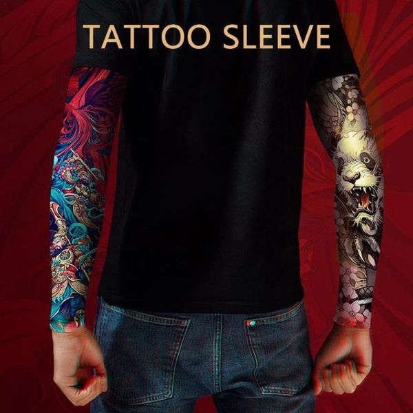 

five fingers gloves outdoor cycling sleeves 3d tattoo printed armwarmer ridding arm bicycle protection cool for men uv sleev v6e9, Blue;gray