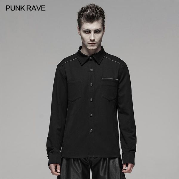 

men's casual shirts punk rave men rock light metal zipper shirt cotton black long sleeve blouse streetwear party personality mens, White;black