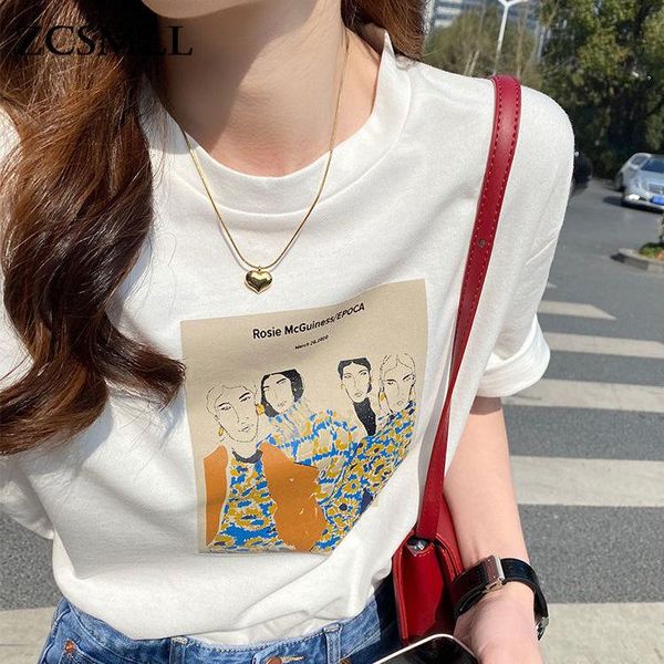

women's t-shirt zcsmll short-sleeved white summer loose cotton 2021 student korean style bottoming ins tide