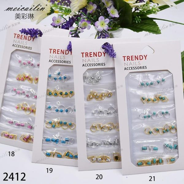 

30pcs japanese 3d hollow nail art decoration alloy mixed shapes stones gold silver multi-size diy rhinestones tools set1, Silver;gold